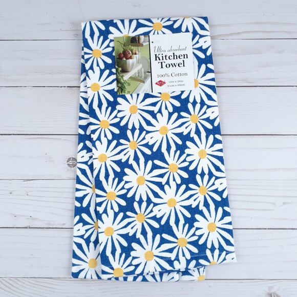 Kitchen Dish Towel Dual Purpose Daisy Daisies Flowers Floral Blue - Picture 1 of 3